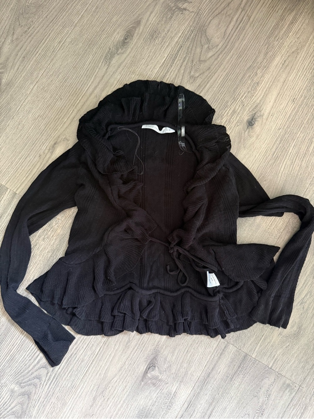 Altar'd State Black Ruffle Trim Knit Cardigan